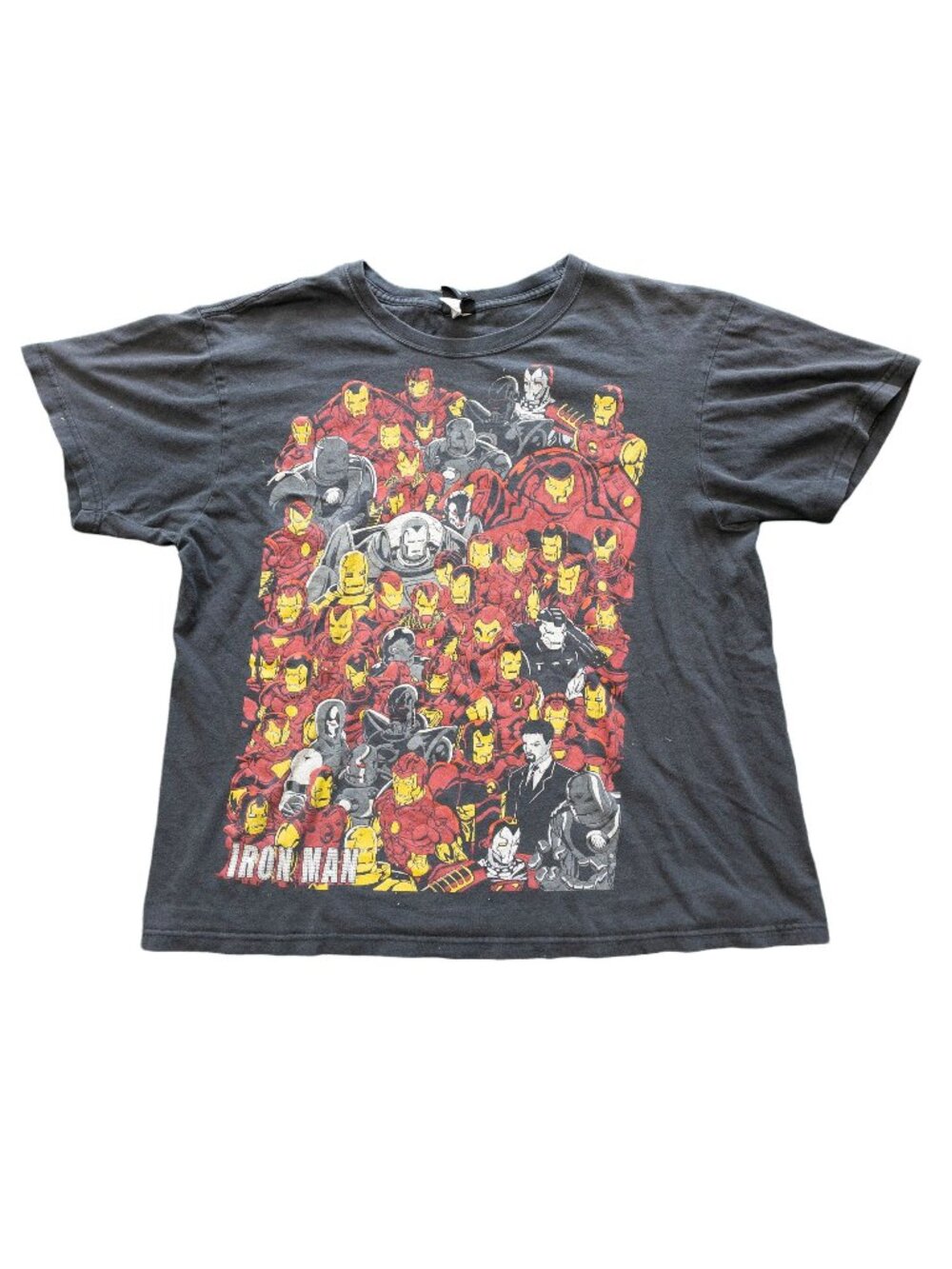Marvel Iron Man Collage Faded Black T-Shirt - Size Large